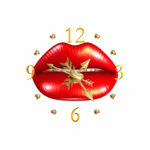 Kiss - romantic clock model - FREE - from Clock Domain.com - 3D animated  - shows you the time using two puckered lips.  Love is forever, and this clock will never stop running.